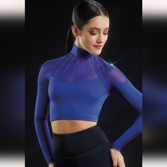 NWOT- Ivy Sky Crystal Mesh Girls Dance Crop Top - Picture 1 of 10